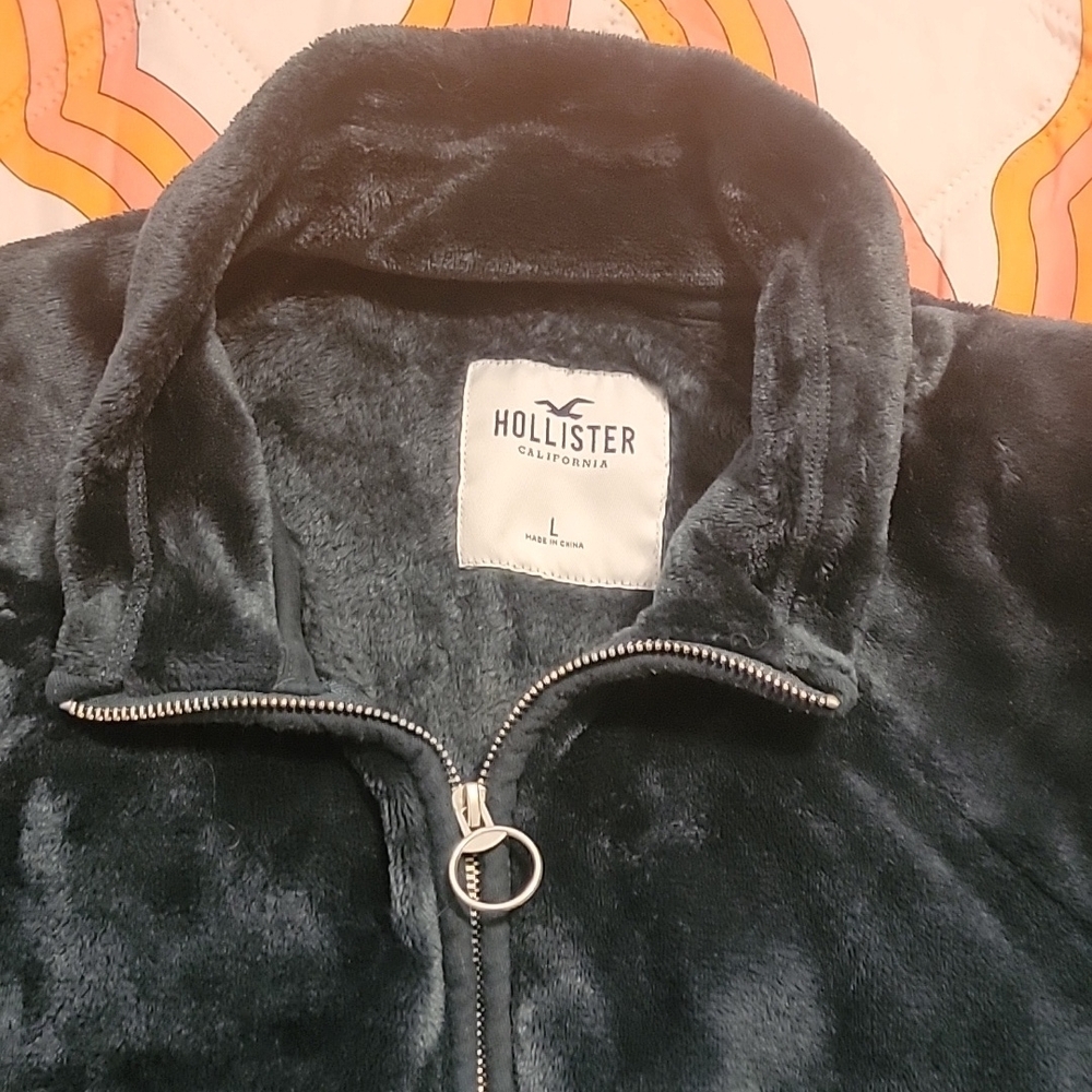 Hollister Green Zip-Up Fleece Jacket